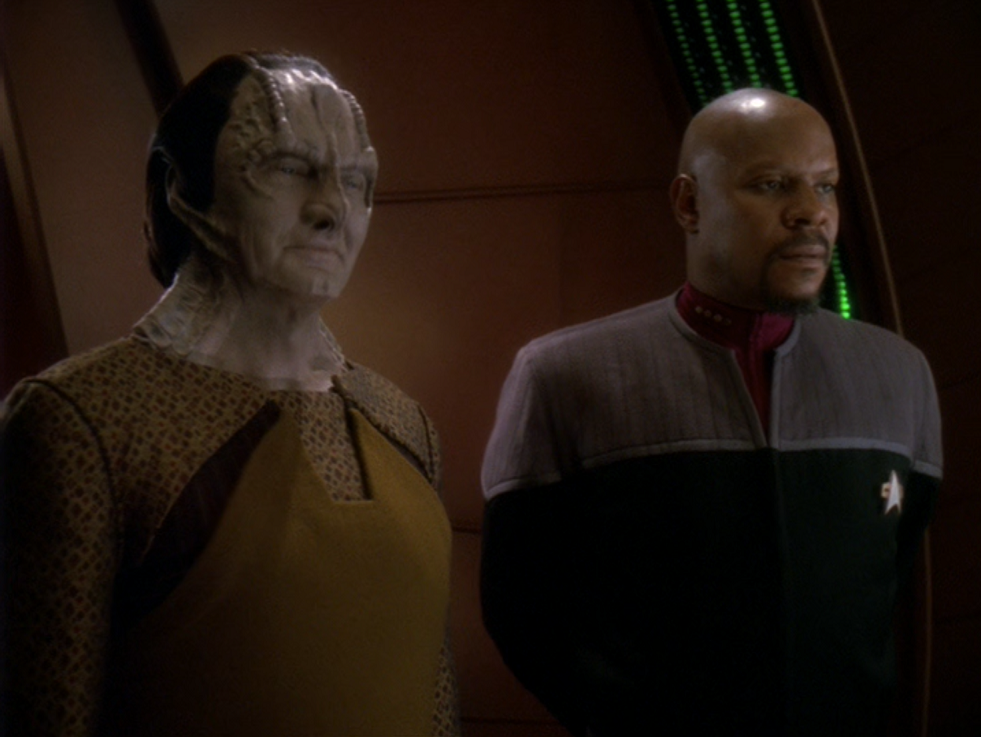 Still frame from Star Trek: Deep Space Nine showing Garak and Sisko.