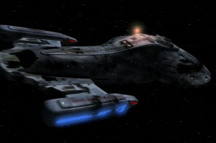 Still frame from Star Trek: Voyager Year of Hell showing the USS Voyager