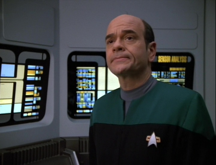 Still frame from Star Trek: Voyager showing the Doctor in sickbay.
