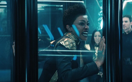 Still frame from Star Trek: Discovery Season 3 showing Mirror Burnham.