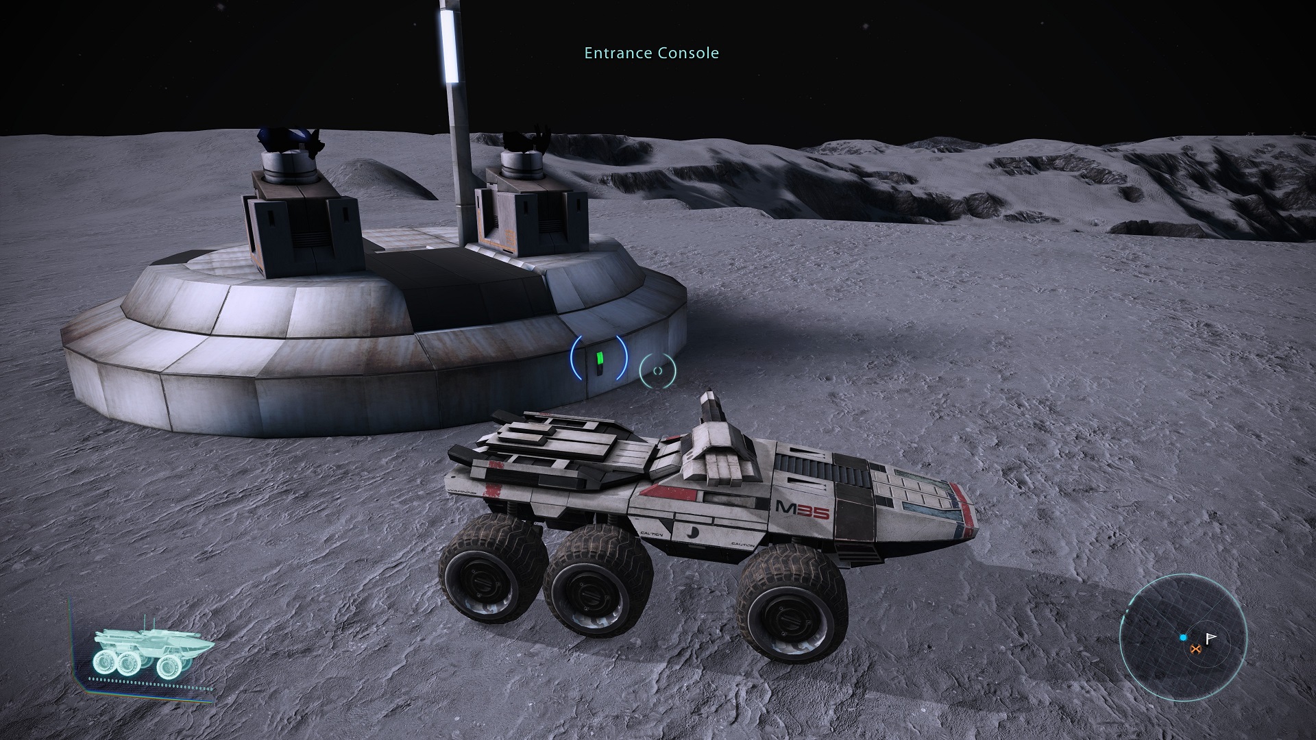 Screenshot of Mass Effect 1 showing the Mako on Luna.
