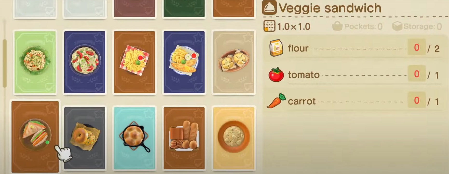 Promo screenshot for Animal Crossing: New Horizons showing cooking recipes.