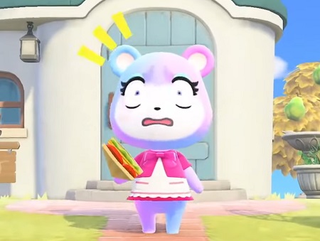 Still frame from the Nintendo Direct: Animal Crossing broadcast showing an animal villager being surprised.