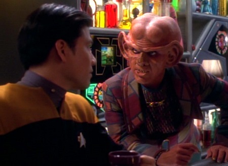 Still frame from Star Trek: Voyager showing Kim and Quark.