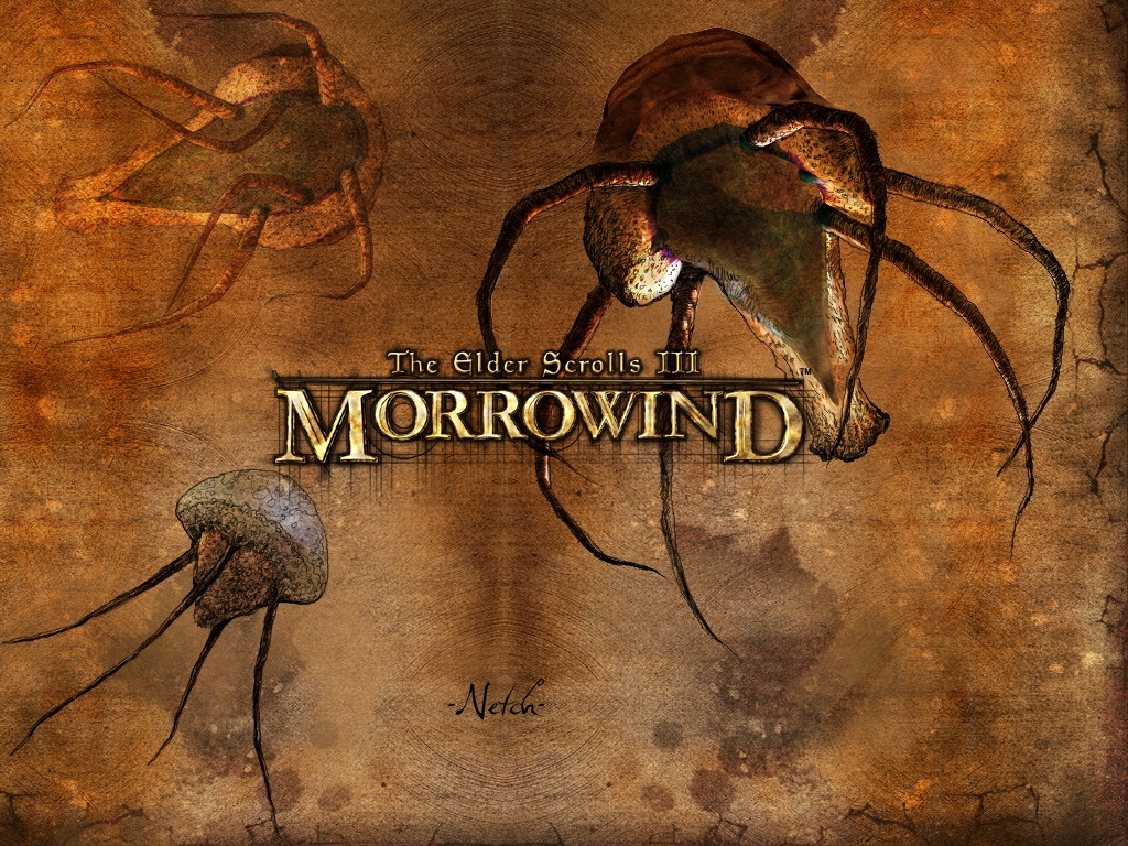 One of Morrowind's loading screens showing artwork of a Netch.