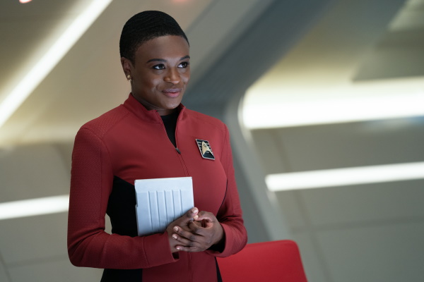 Promotional still from Star Trek SNW 1x03 showing Uhura