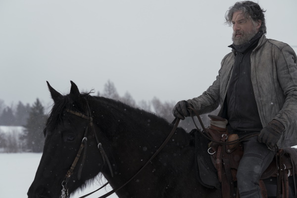 Still frame from Strange New Worlds Season 1 showing Captain Pike on horseback.