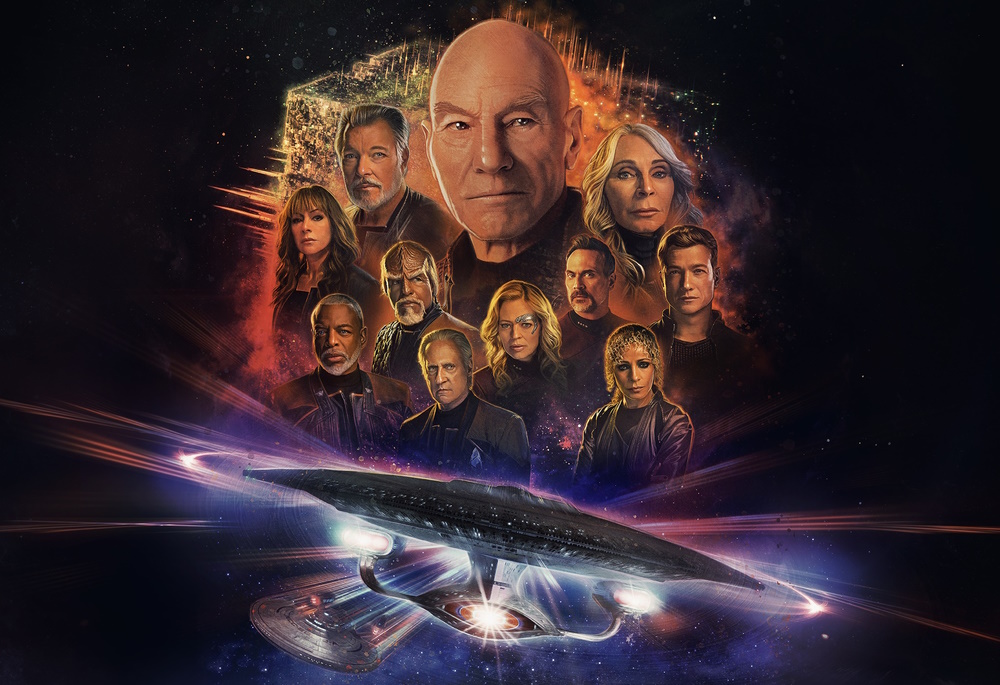 Promo poster for Star Trek: Picard Season 3 showing the main cast.