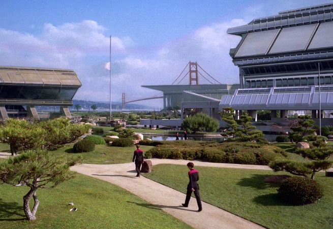 Still frame from Star Trek: The Next Generation showing Starfleet Academy.