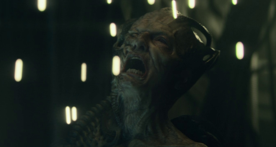 Still frame from Star Trek: Picard Season 3 showing the defeat of the Borg Queen.