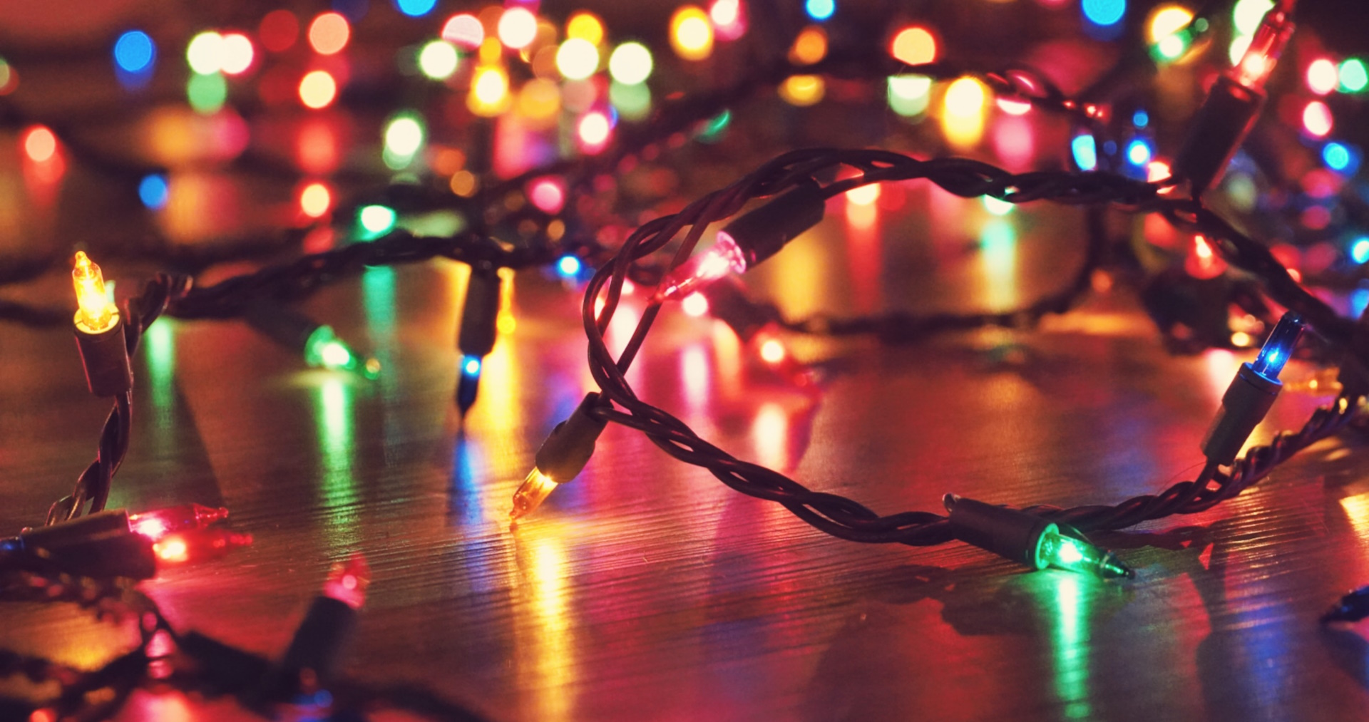 A stock photo of tangled Christmas lights.