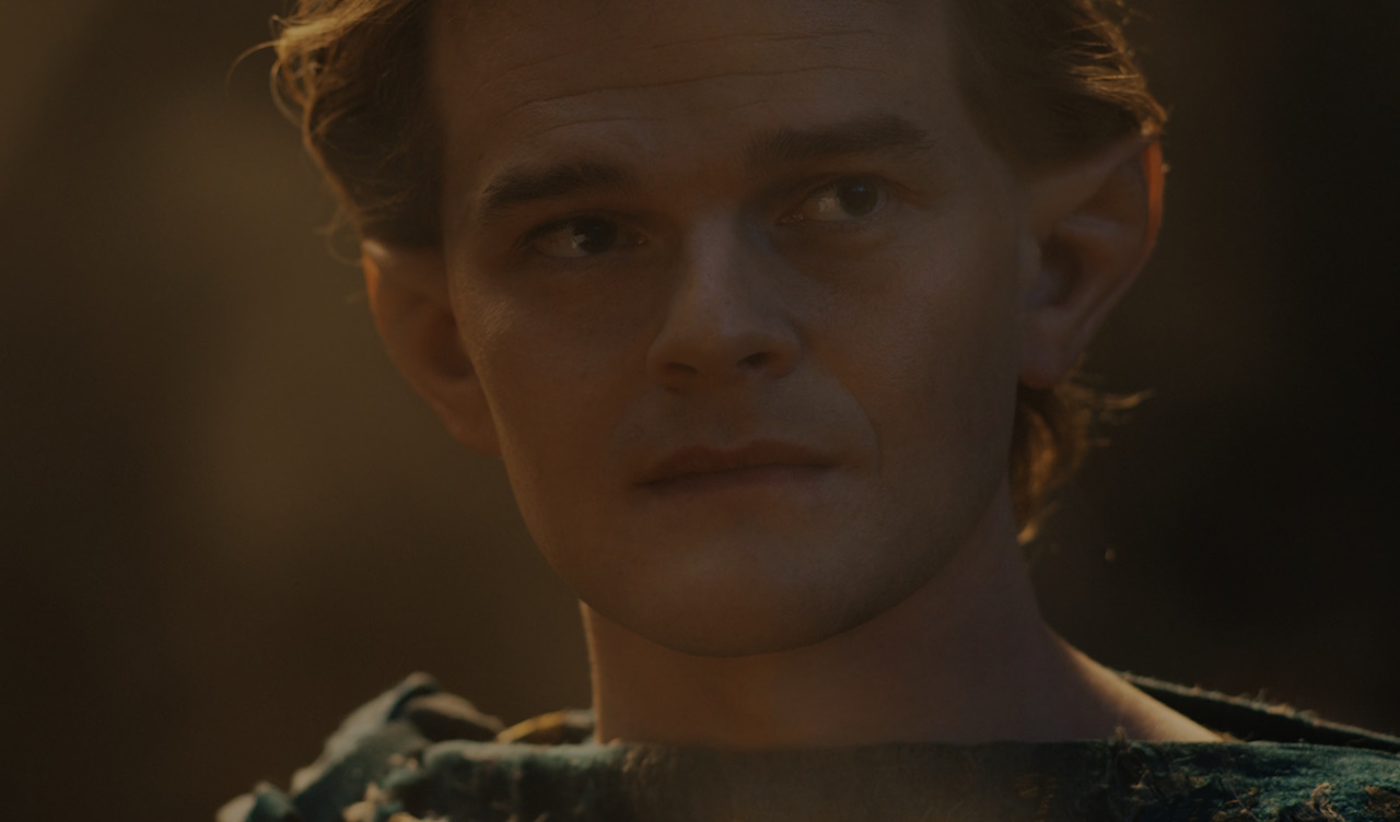 Robert Aramayo as Elrond in The Lord of the Rings: The Rings of Power Season 1.