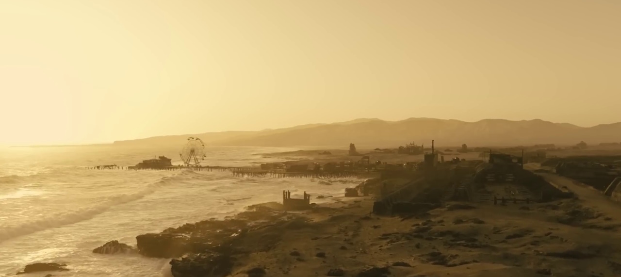 Still frame from the Fallout TV series trailer featuring a desolate beach.
