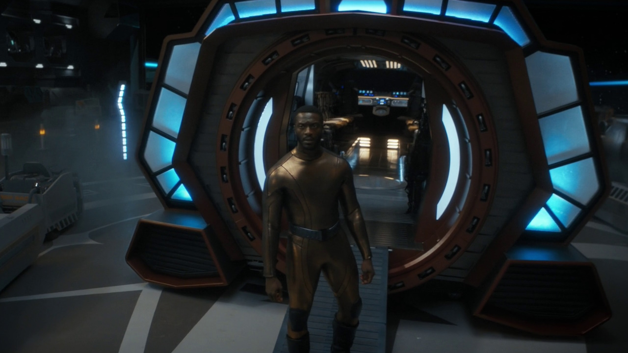 Still frame from the Short Treks episode Calypso showing Craft in the USS Discovery's shuttle bay.