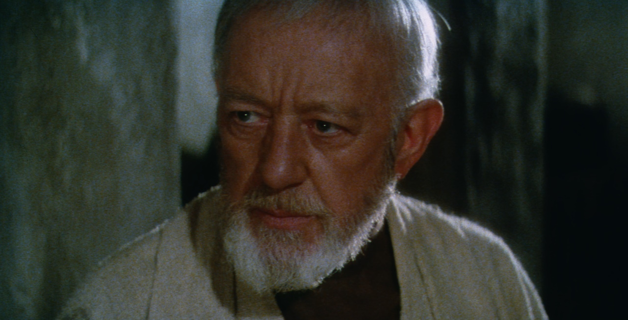 Still frame from Star Wars (1977) showing Old Ben Kenobi.