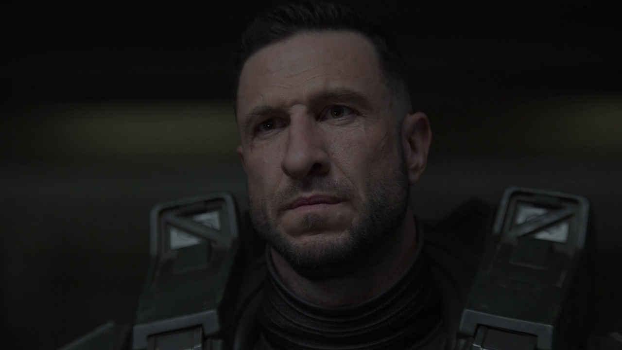 Still frame of Halo Season 2 (2024) showing a close-up of the Master Chief.