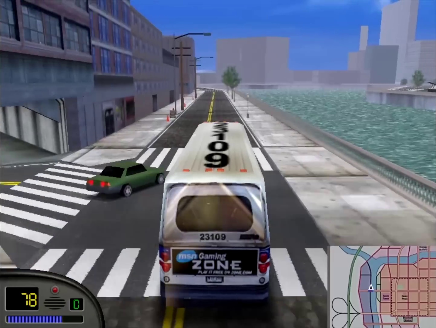 Screenshot of Midtown Madness (1999) showing a City Bus.