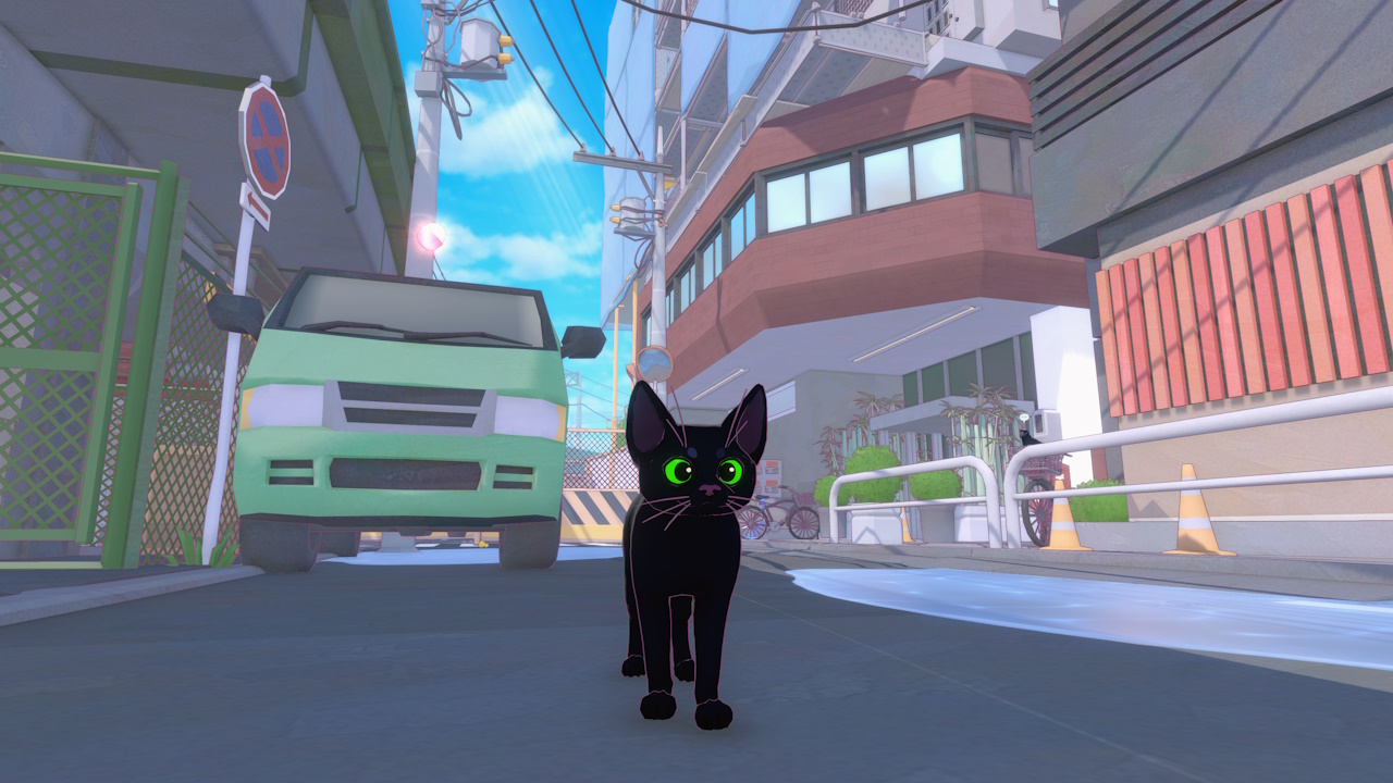 Screenshot of Little Kitty, Big City showing the player character - a black cat.