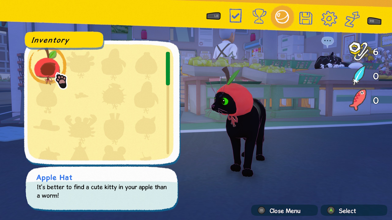 Screenshot of Little Kitty, Big City (2024) showing the inventory screen.