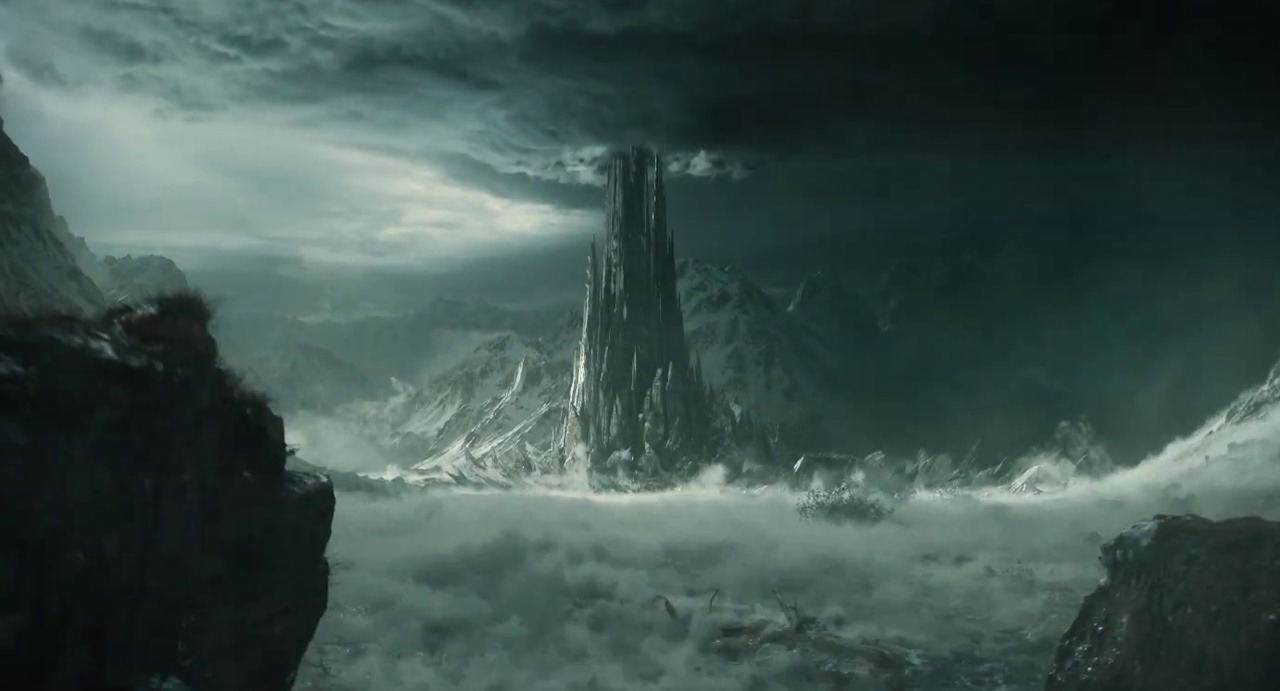 Still frame from The Rings of Power Season 2 trailer showing an imposing tower.