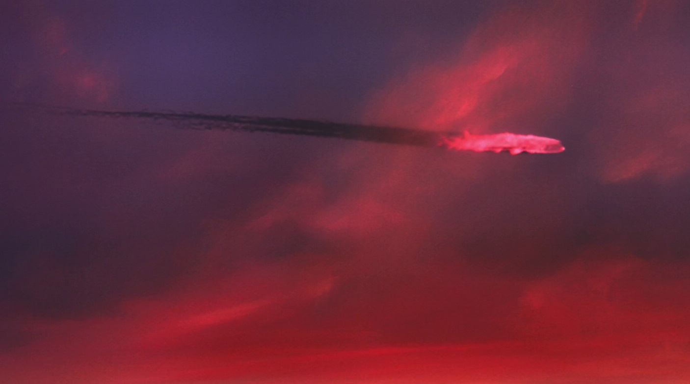 Still frame from Star Trek III: The Search for Spock (1984) showing the Enterprise in the sky above the Genesis Planet.
