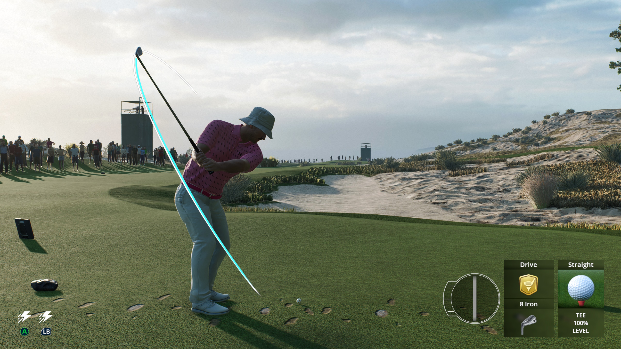 Screenshot of EA Sports PGA Tour showing a custom character swinging their club.