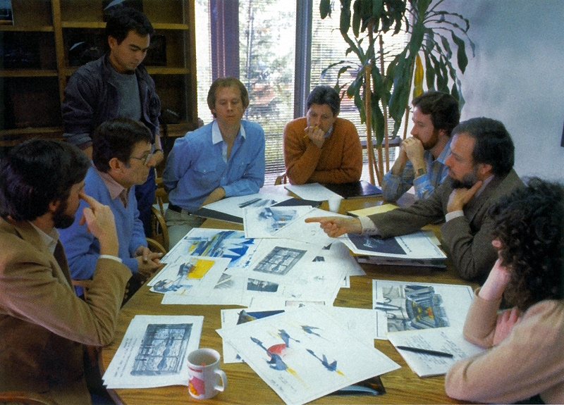 Behind-the-scenes photo from Star Trek 3 showing the writers room