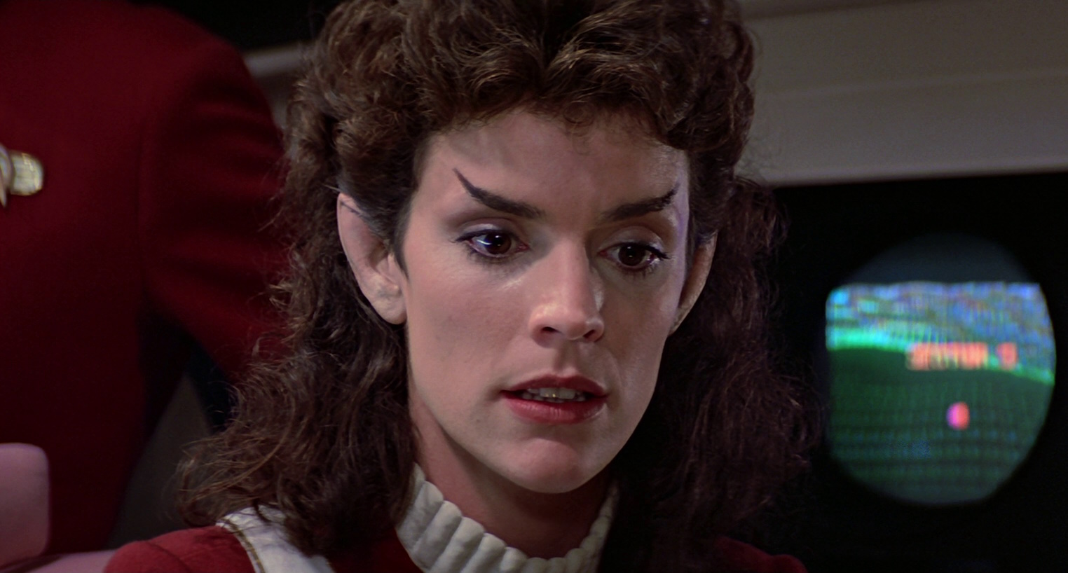 Still frame from Star Trek III: The Search for Spock (1984) showing Saavik.
