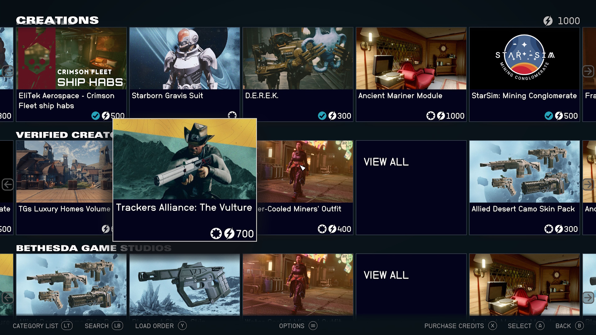 Screenshot of Starfield (2023) showing the in-game microtransaction store.
