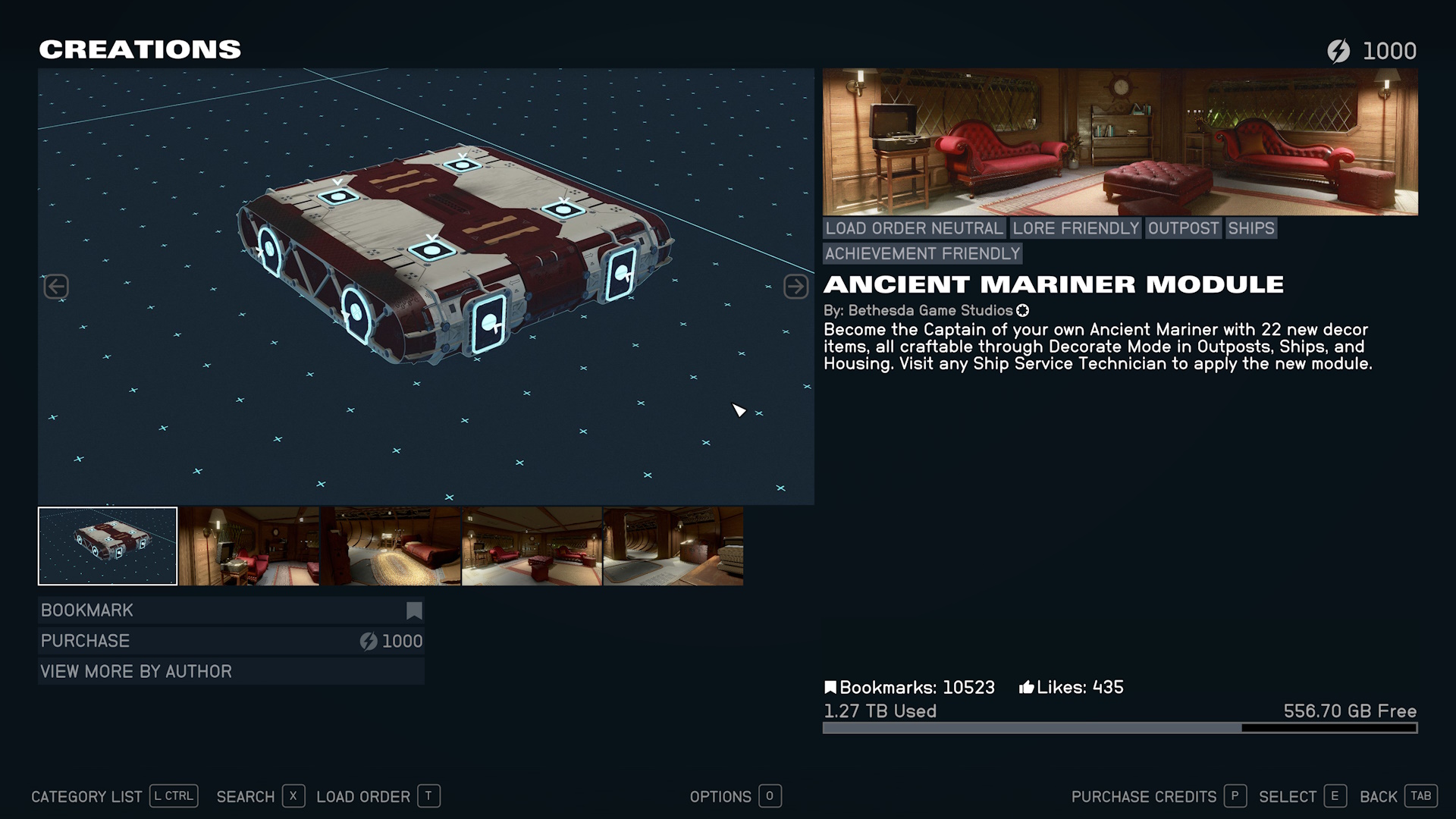 Screenshot of the Starfield in-game shop showing one of the items available for purchase (a pack of cosmetic items).