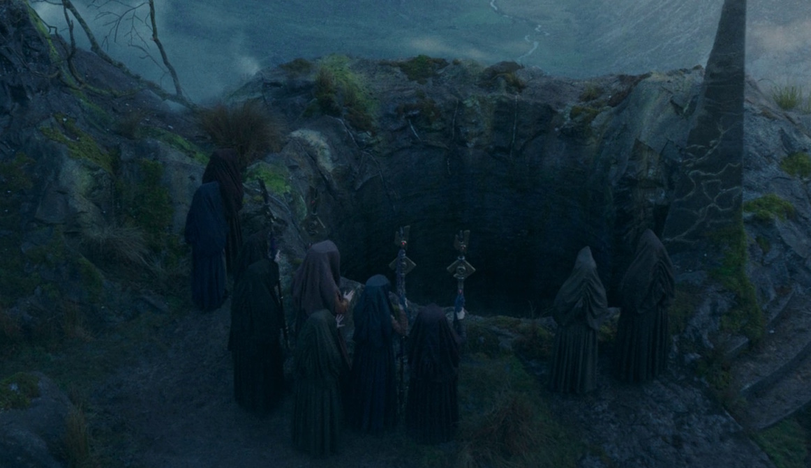 Still frame from Star Wars: The Acolyte showing the Force-witch coven.