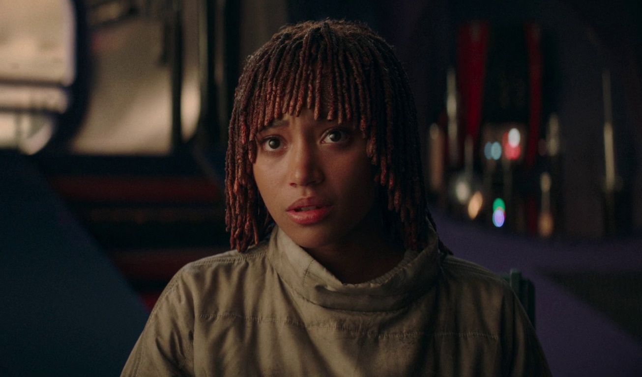 Still frame from Star Wars: The Acolyte showing Mae.