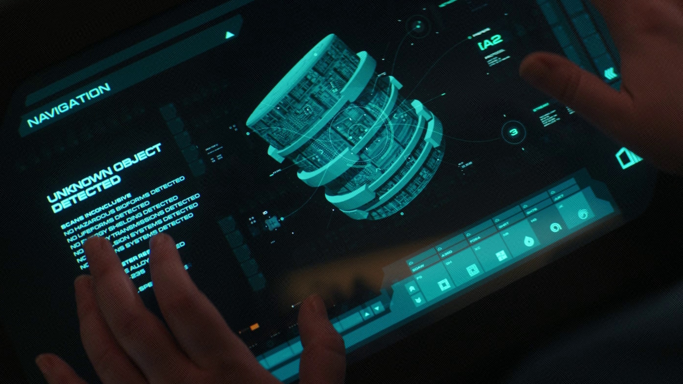 Still frame from Star Trek: Discovery Season 5 (2024) showing the Progenitors' tech on a screen.