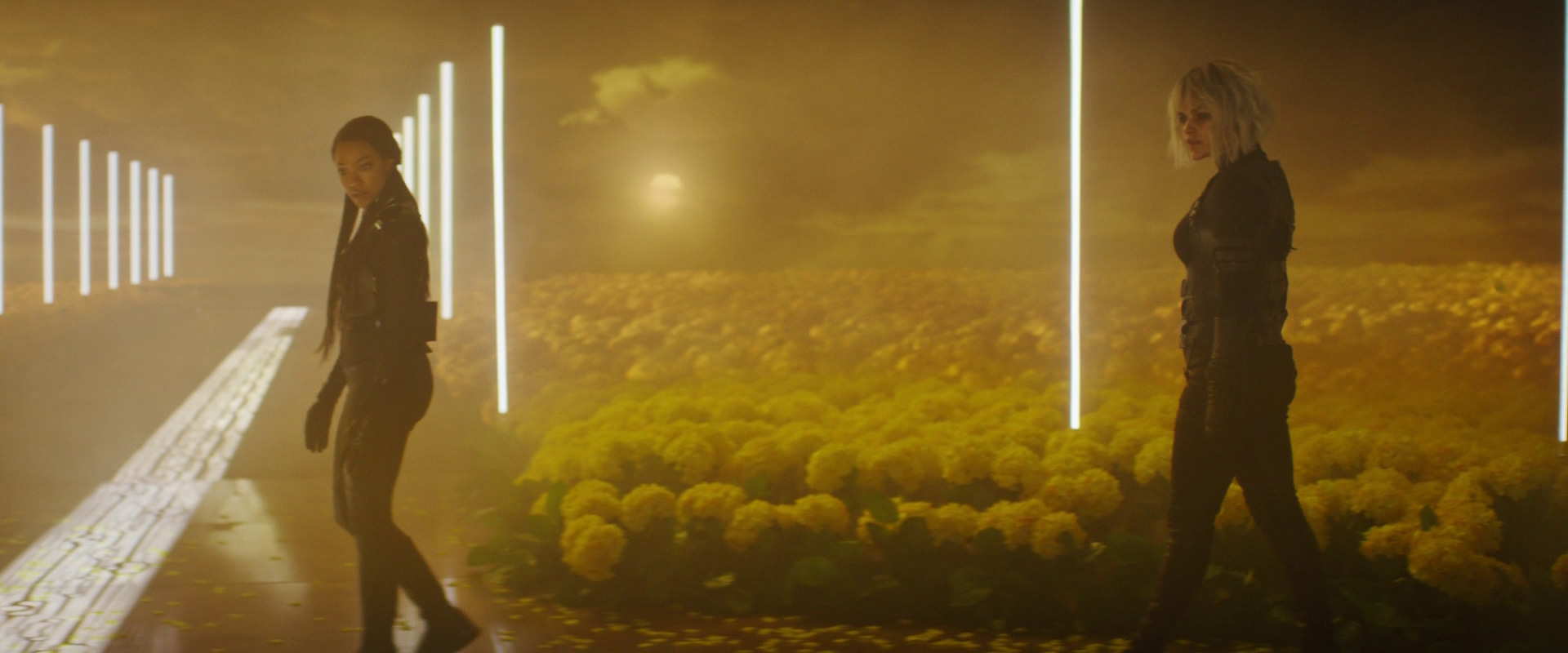 Still frame from Star Trek: Discovery Season 5 (2024) showing Burnham and Moll at the Progenitor base.