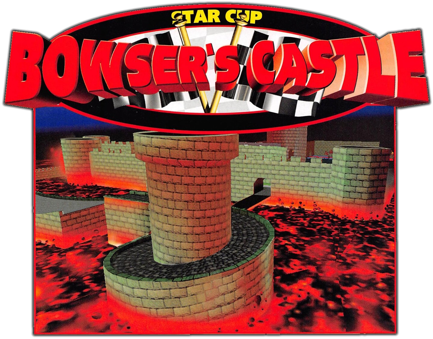 Crop from the Mario Kart 64 guidebook showing Bowser's Castle.