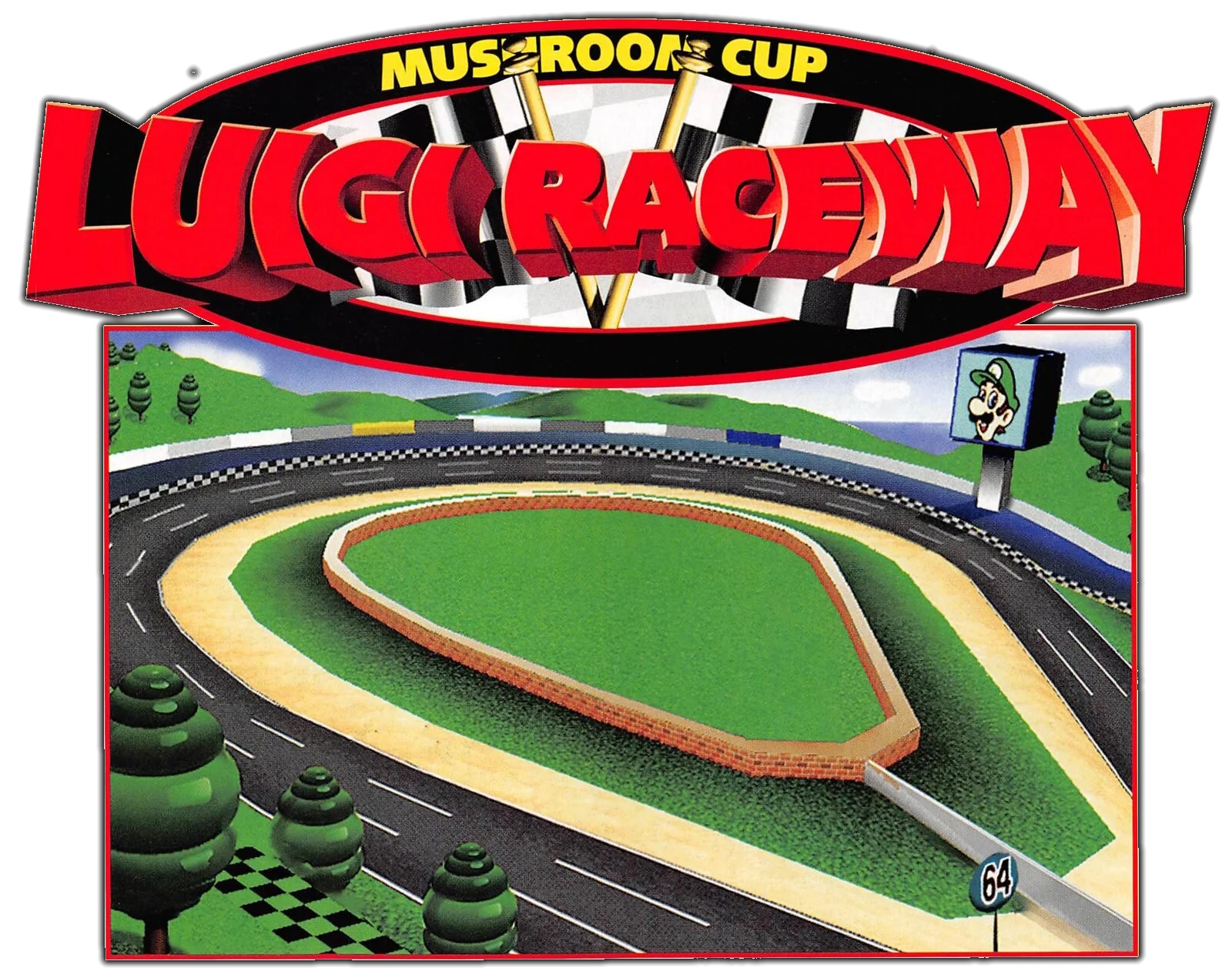 Crop from the Mario Kart 64 guidebook showing Luigi Raceway.