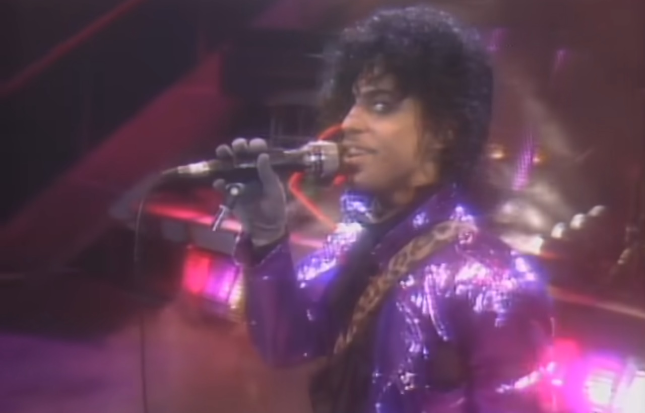 Still frame from Prince's music video for the song 1999.