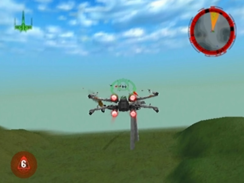 Screenshot from Rogue Squadron (1998) showing an X-Wing.