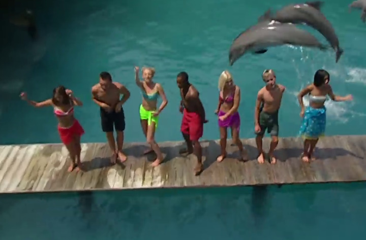 Members of the pop band S Club 7 in the video for their song Bring It All Back.