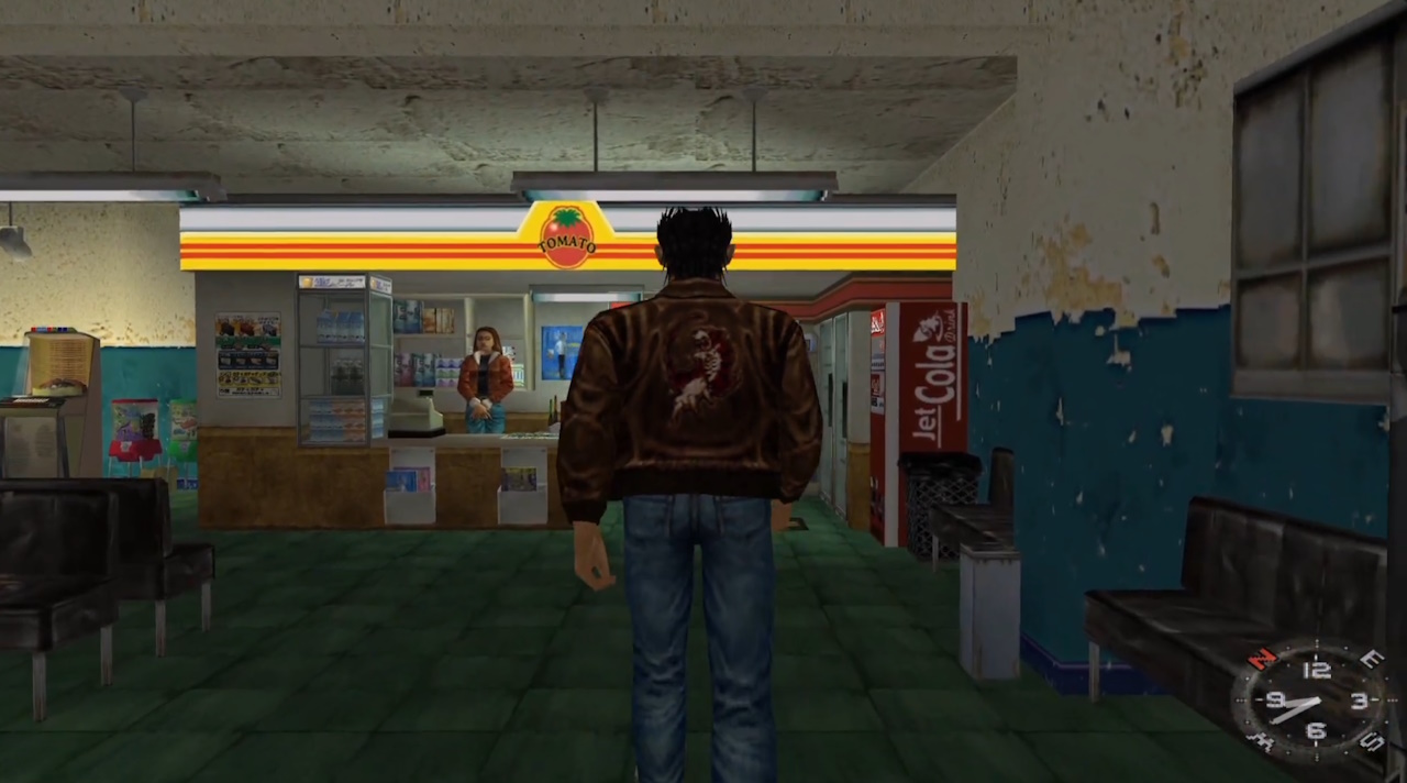 Screenshot of Shenmue (1999) showing Ryo in a shop.