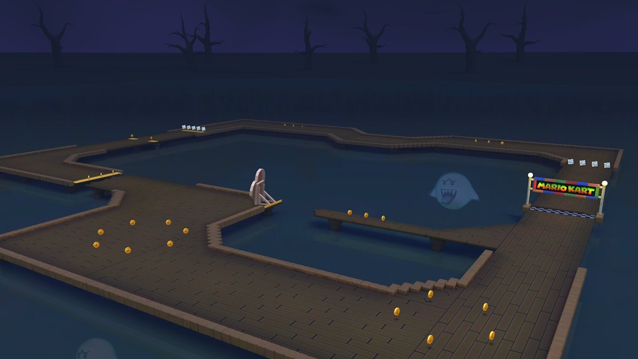 Screenshot from Mario Kart Tour showing Ghost Valley 1.