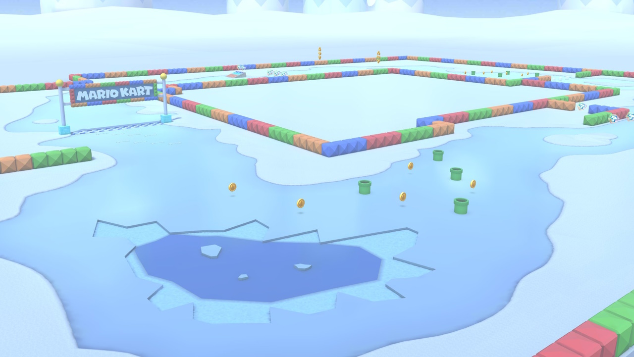 Screenshot from Mario Kart Tour showing Vanilla Lake 1.