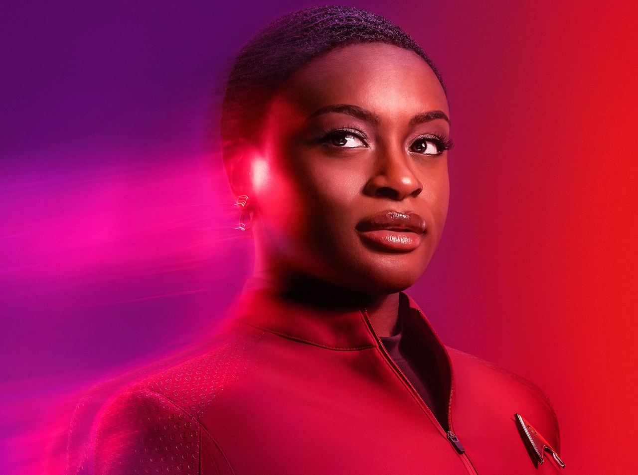 Promo poster for Star Trek: Strange New Worlds Season 2 (2023) showing Uhura. Cropped.