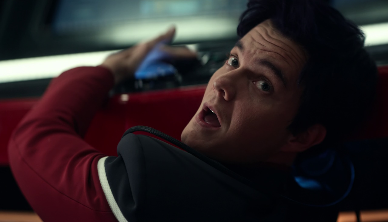 Still frame from Star Trek: Strange New Worlds Season 2 (2023) showing Boimler on the bridge.