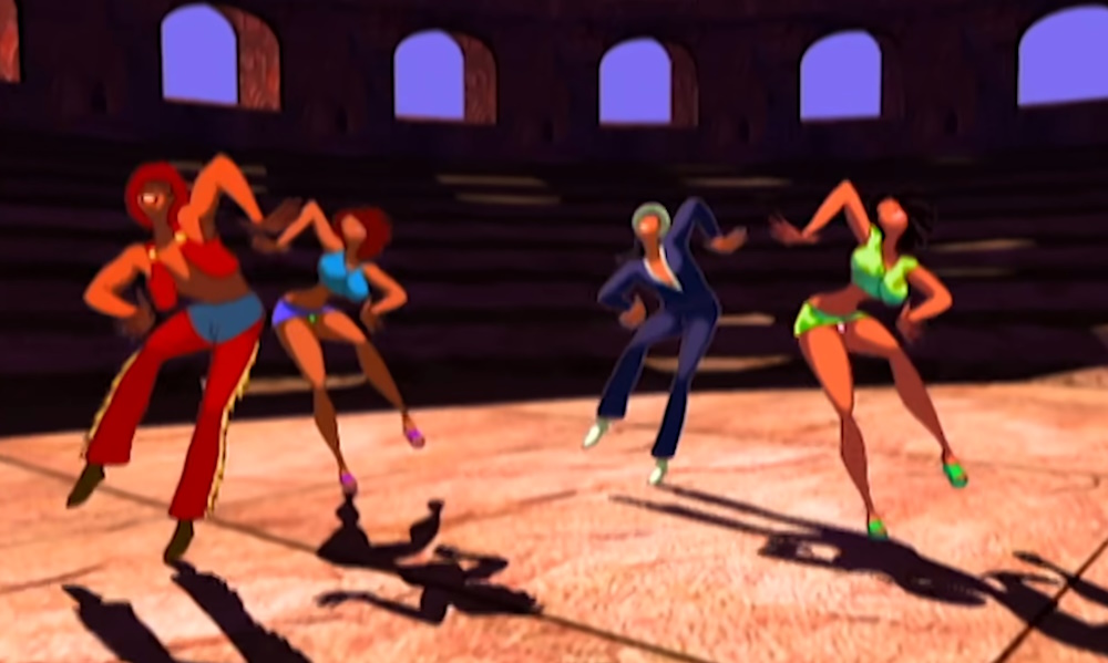 Animated still frame from the music video We're Going To Ibiza.