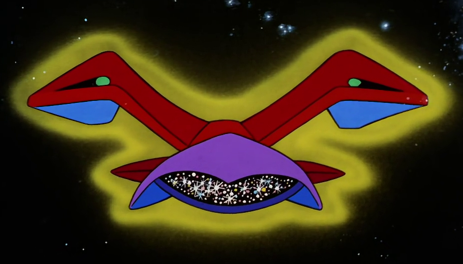Still frame from Star Trek: The Animated Series Season 2 (1974) showing Kukulkan's starship.