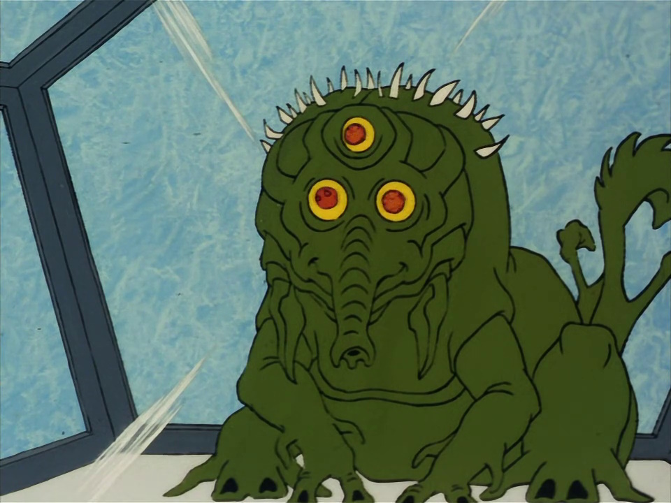Still frame from Star Trek: The Animated Series Season 2 (1974) showing a three-eyed alien.