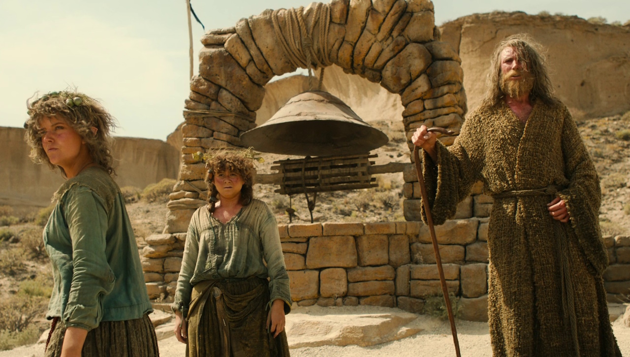 Still frame from The Lord of the Rings: The Rings of Power Season 2 (2024) showing Gandalf and the Harfoots.