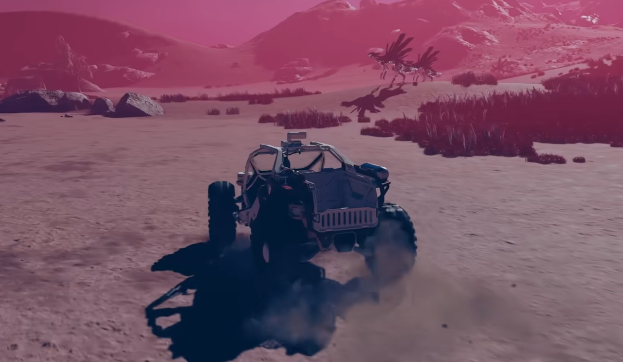 Still frame from the Shattered Space launch trailer showing a rover.