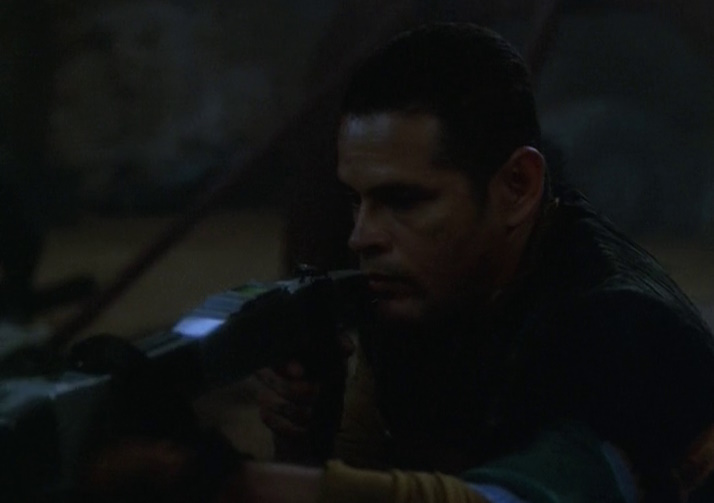 Still frame from Star Trek: Deep Space Nine Season 7 showing a Federation soldier.